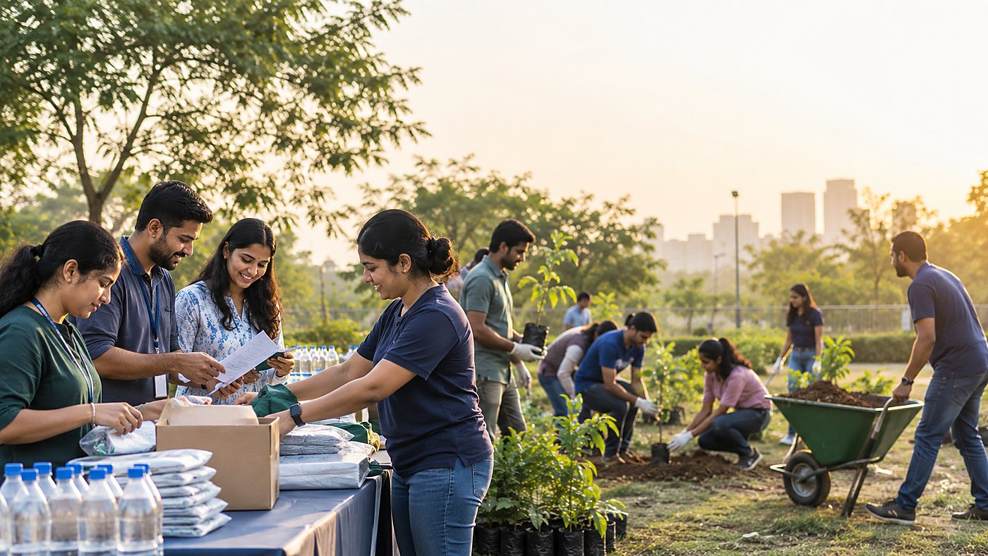 Volunteers signing in at a plantation drive